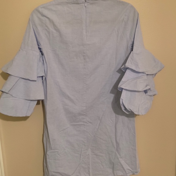Zara ruffle sleeve high neck dress chambray - Picture 7 of 8
